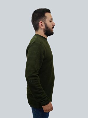 Erkek Ottoman Uzun Kol Haki Sweatshirt