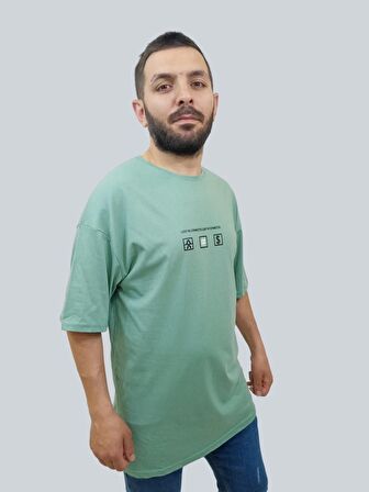 Erkek Lost Oversize Bisiklet Yaka Mint Yeşili Tişört