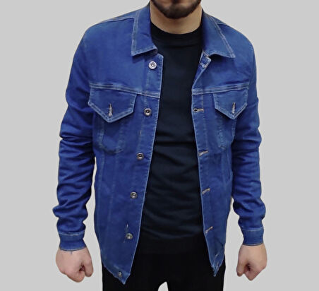 Erkek Çift Cepli Ligralı Koyu Mavi Kot Ceket