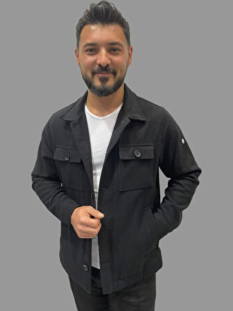 Erkek Kaşe Mevsimlik Cep Detaylı Gömlek Modeli Siyah Ceket