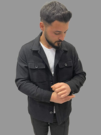 Erkek Kaşe Mevsimlik Cep Detaylı Gömlek Modeli Siyah Ceket