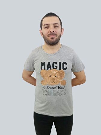 Erkek Magic Sıfır Yaka Gri Tişört