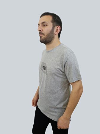 Erkek Youare Sıfır Yaka Basic Gri Tişört