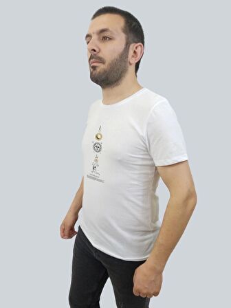 Erkek Astrology Sıfır Yaka Basic Beyaz Tişört