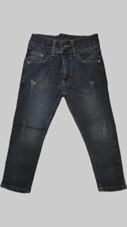 Erkek Çocuk Denim Çizgili Füme Tırktılı Ligralı Kot Pantolon