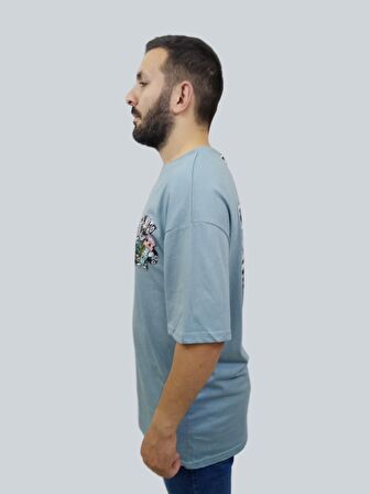 Erkek Hey Oversize Bisiklet Yaka Gök Mavisi Tişört