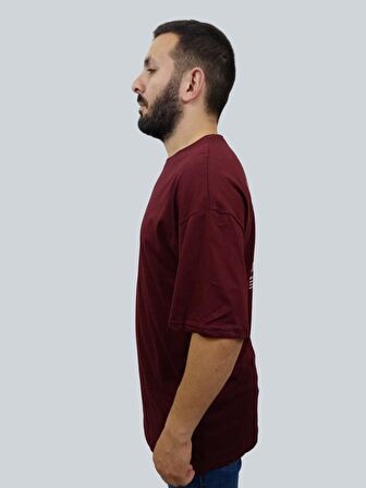 Erkek Lost Oversize Bisiklet Yaka Bordo Tişört
