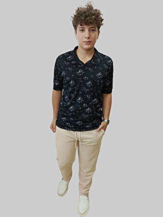 Erkek Beli Lastikli Bağcıklı Çakıl Taşlı Sahte Patlı Krem Jogger Pantolon