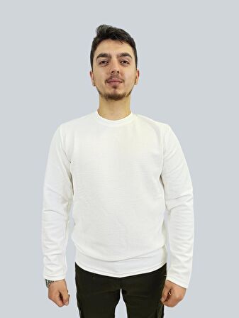 Erkek Ottoman Uzun Kol Beyaz Sweatshirt