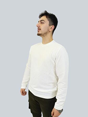 Erkek Ottoman Uzun Kol Beyaz Sweatshirt