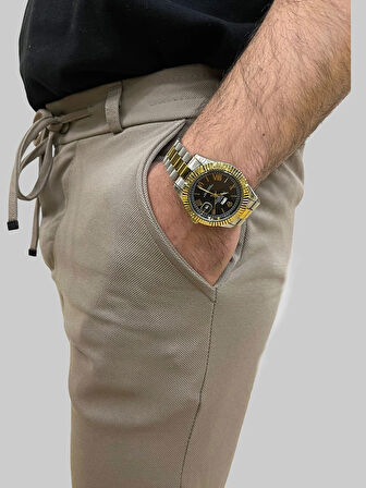 Erkek Runner Jogger Düğmeli Fermuarlı Bağcıklı Kahve Köpüğü Kargo Pantolon