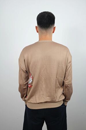 Erkek Sıfır Yaka Bulls Sweatshirt Kahverengi