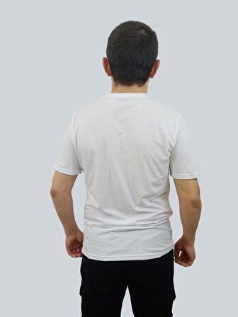 Erkek Dolarel Sıfır Yaka Basic Beyaz Tişört