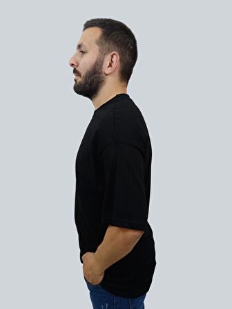 Erkek Simple Bisiklet Yaka Siyah Tişört