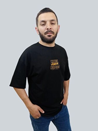 Erkek Respect Oversize Bisiklet Yaka Siyah Tişört