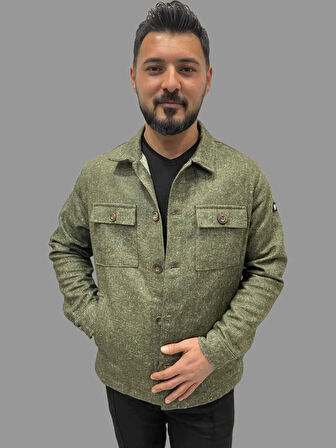 Erkek Kaşe Mevsimlik Cep Detaylı Gömlek Modeli Haki Ceket