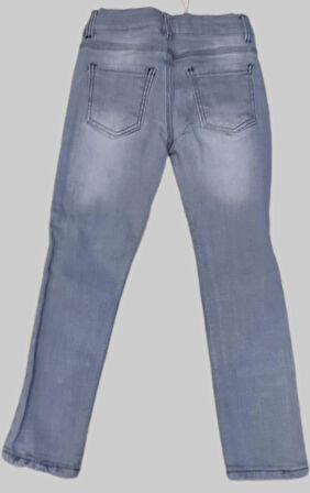 Erkek Çocuk Açık Gri Liralı Düz Kot Pantolon