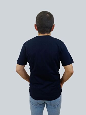 Erkek Skull Sıfır Yaka Basic Lacivert Tişört