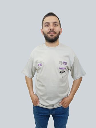 Erkek Reputation Oversize Bisiklet Yaka Açık Gri Tişört