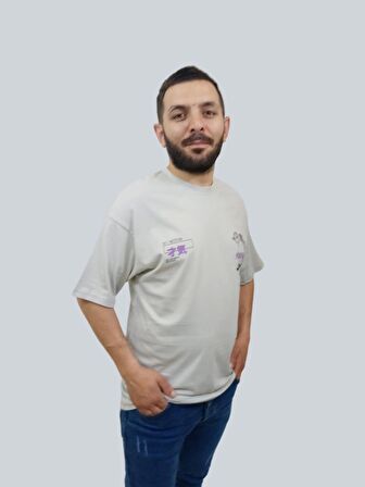 Erkek Reputation Oversize Bisiklet Yaka Açık Gri Tişört