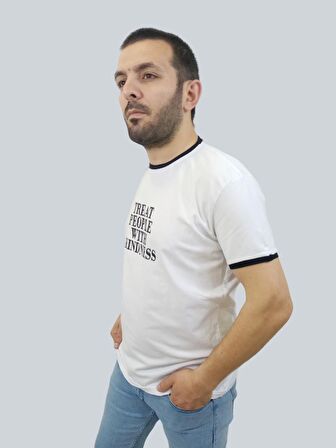 Erkek Kindness Sıfır Yaka Basic Beyaz Tişört
