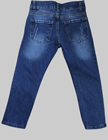 Erkek Çocuk Denim Mavi Tırtıklı Ligrasız Kot Pantolon