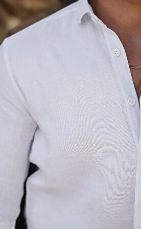 Erkek Müslin Kumaş Uzun Kol Yakalı Beyaz Gömlek