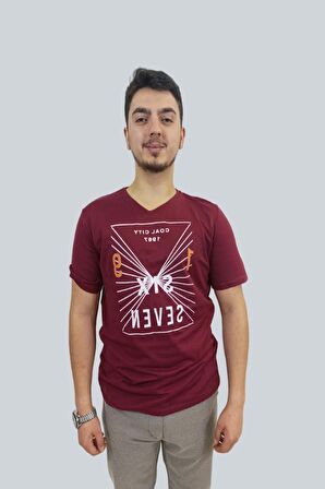 Erkek Seven V Yaka Bordo Tişört