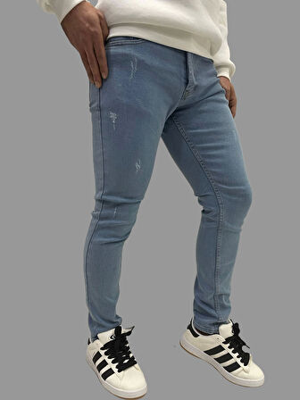 Erkek Dar Paça Tırnaklı NewOne Buz Mavisi Kot Pantolon