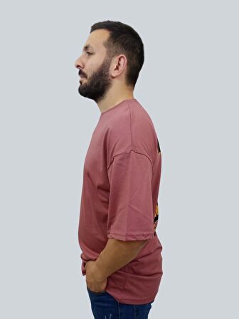 Erkek Respect Oversize Bisiklet Yaka Gül Kurusu Tişört