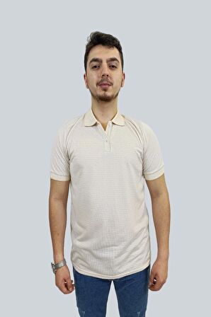 Erkek Striped Polo Yaka Açık Kahve Tişört