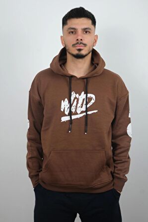 Erkek Kapüşonlu Polar Sweatshirt WİD Kahverengi