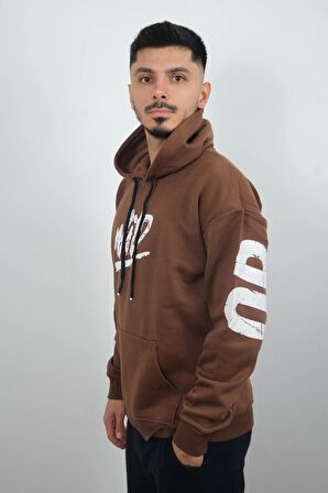 Erkek Kapüşonlu Polar Sweatshirt WİD Kahverengi