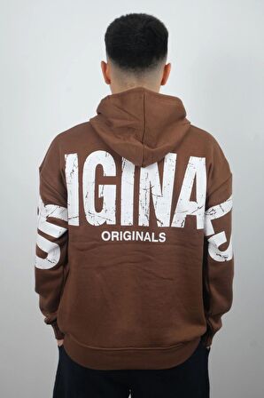 Erkek Kapüşonlu Polar Sweatshirt WİD Kahverengi