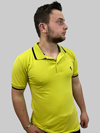 Erkek Horses Polo Yaka Compact Ligralı Sarı Tişört