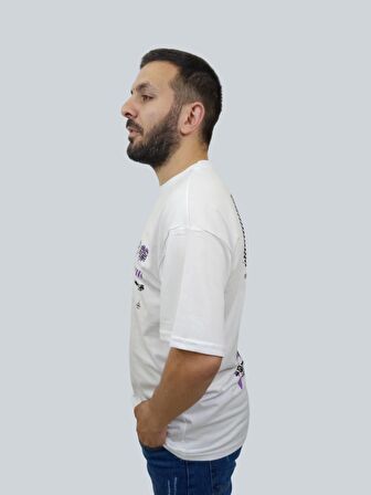Erkek Reputation Oversize Bisiklet Yaka Beyaz Tişört