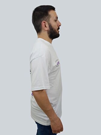 Erkek Reputation Oversize Bisiklet Yaka Beyaz Tişört
