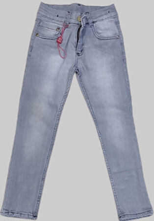 Erkek Çocuk Açık Gri Liralı Düz Kot Pantolon