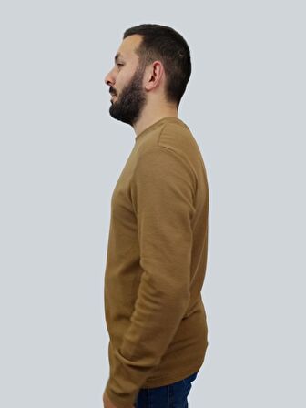 Erkek Waffle Uzun Kol Açık Kahve Sweatshirt