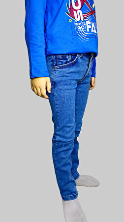 Erkek Çocuk Denim Tırtıklı Mavi Ligralı Kot Pantolon