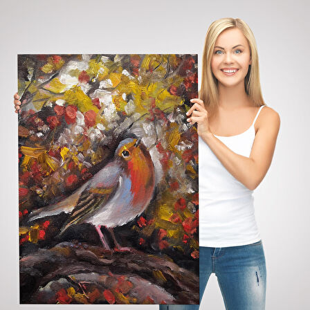 İngiliz Kırmızı Robin Kuşu Duvar Tablosu-6002