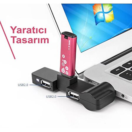 Dönebilir 4Portlu Mini Usb Hub Veri Adaptörü Bağlayıcı Dizüstü Bilgisayar İçin Yaratıcı Usb