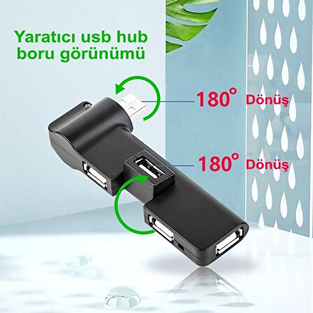 Dönebilir 4Portlu Mini Usb Hub Veri Adaptörü Bağlayıcı Dizüstü Bilgisayar İçin Yaratıcı Usb