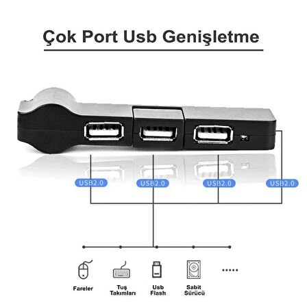 Dönebilir 4Portlu Mini Usb Hub Veri Adaptörü Bağlayıcı Dizüstü Bilgisayar İçin Yaratıcı Usb