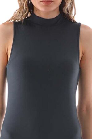 Kadın Viscon Kolsuz Tişört-Füme