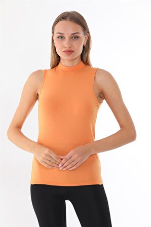 Kadın Viscon Kolsuz Tişört-Muskmelon Oranj