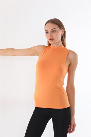 Kadın Viscon Kolsuz Tişört-Muskmelon Oranj
