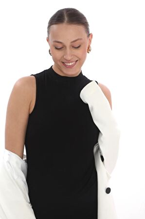 Kadın Viscon Kolsuz Siyah Beyaz 2'li Tişort -Siyah-Beyaz