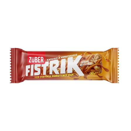 3 ADET Zuber Fıstrık Yer Fıstıklı Kuruyemiş Bar 30 gr