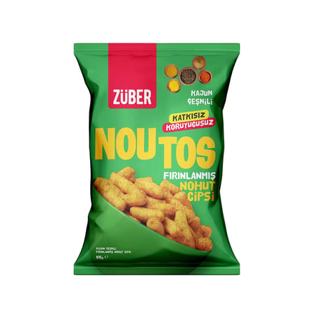 3 ADET Zuber Noutos Fırınlanmış Nohut Cipsi Kajun Baharatlı 55 gr